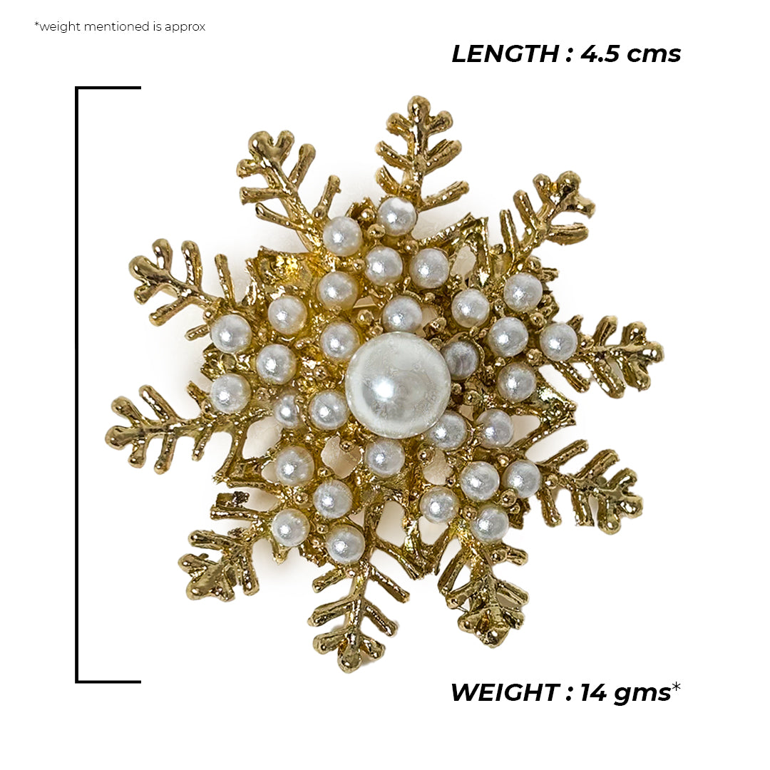 Close-up of a Himani Saree Pin with intricate gold floral detailing, perfect for securing a sari.