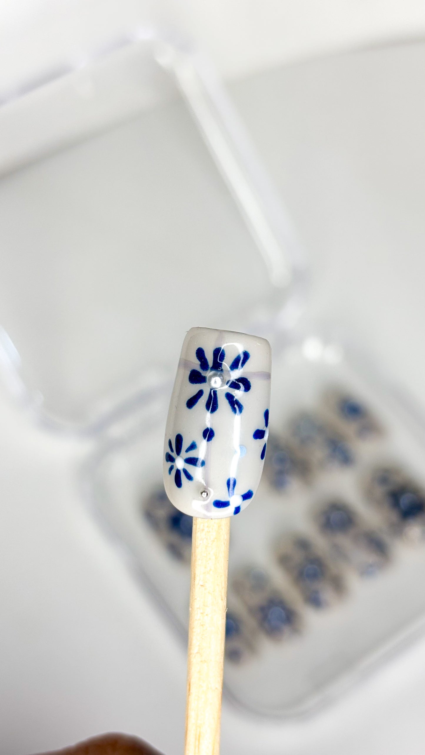 Indigo Bloom – XS Hand-Painted Press-On Nails