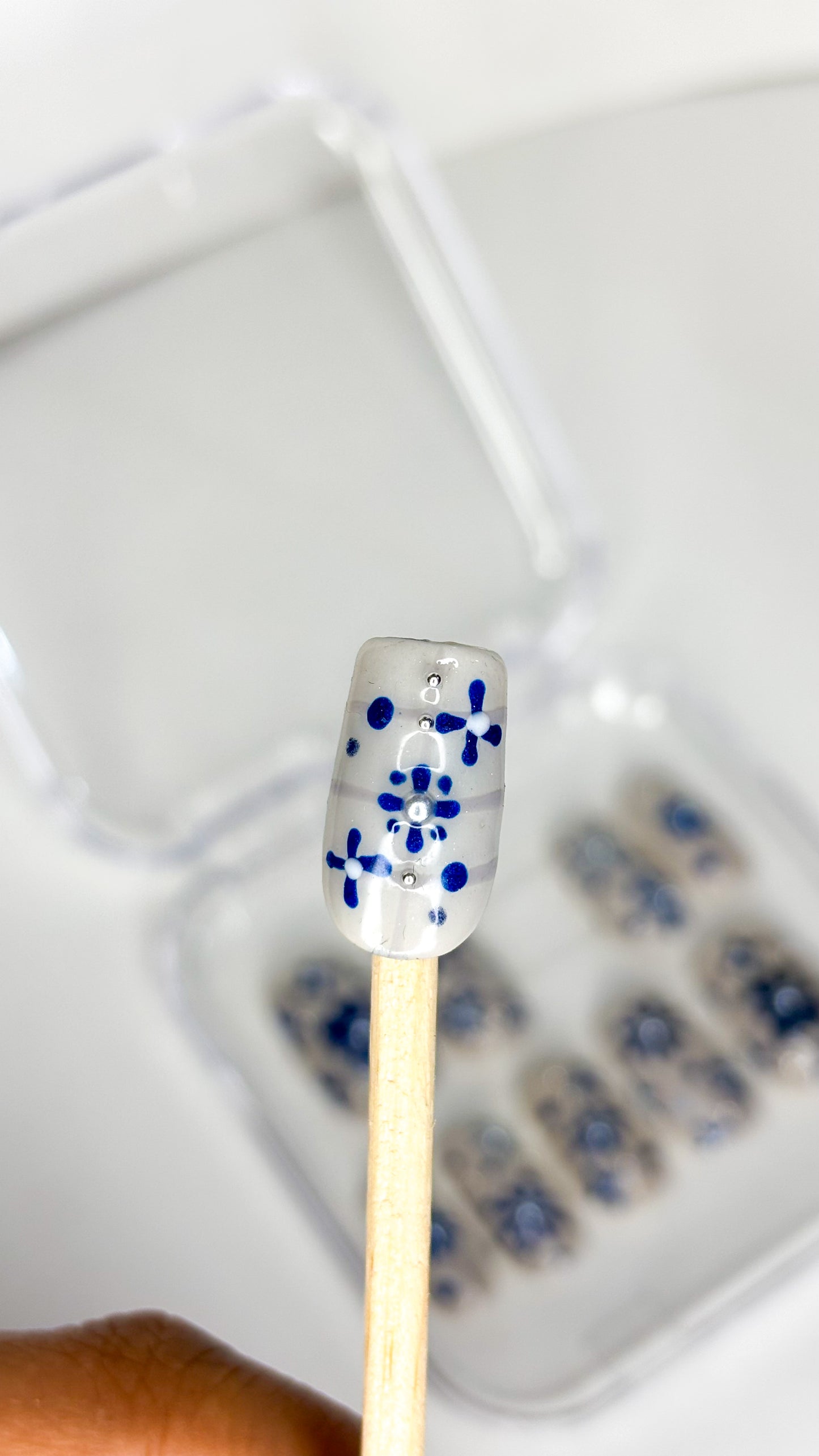 Indigo Bloom – XS Hand-Painted Press-On Nails