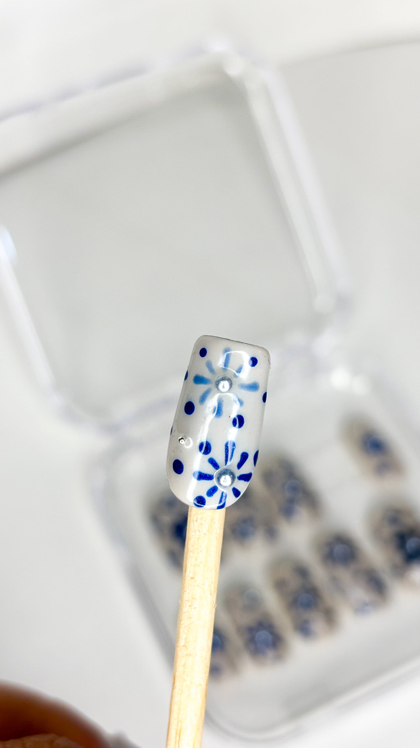 Indigo Bloom – XS Hand-Painted Press-On Nails