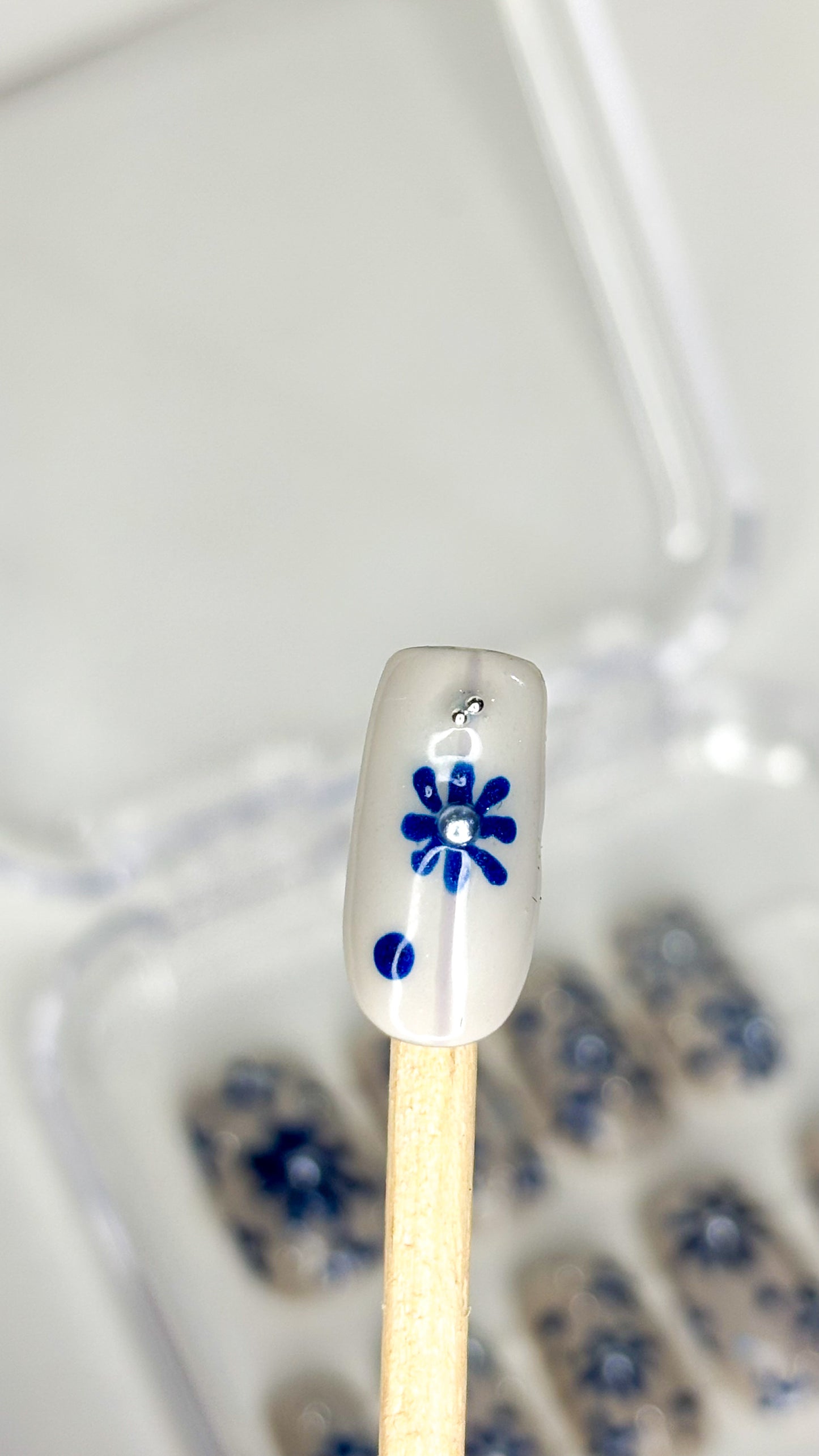 Indigo Bloom – XS Hand-Painted Press-On Nails